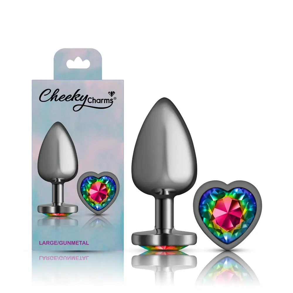 Rainbow Heart Gem Gunmetal Metal Plug - Lg – body-safe materials | Fu'Cha Exotics