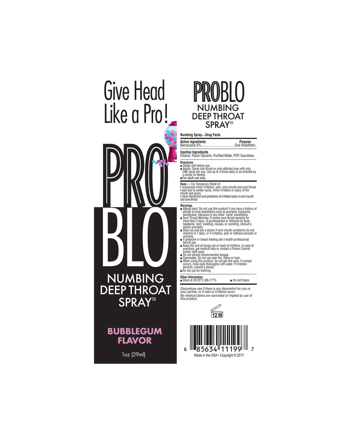 Pro Blo Throat Numbing Spray 1oz - Bubblegum – body-safe materials | Fu'Cha Exotics