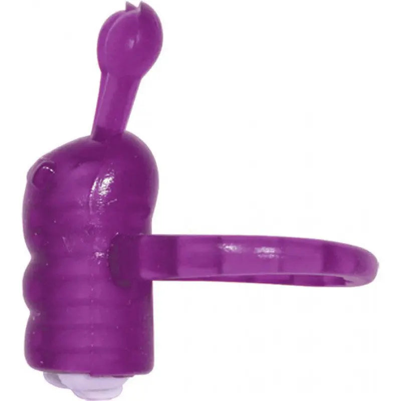 Magenta silicone vibrating caterpillar-shaped ring with curved handle