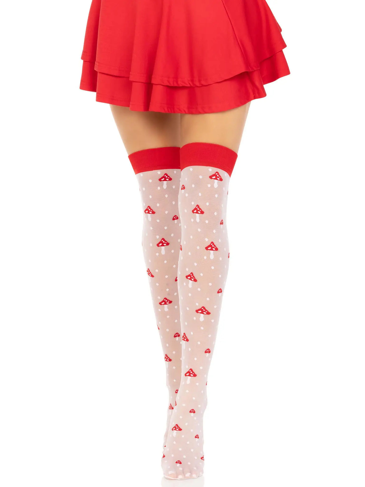 Polka Dot Mushroom Thigh High - One Size - White/red – body-safe materials | Fu'Cha Exotics