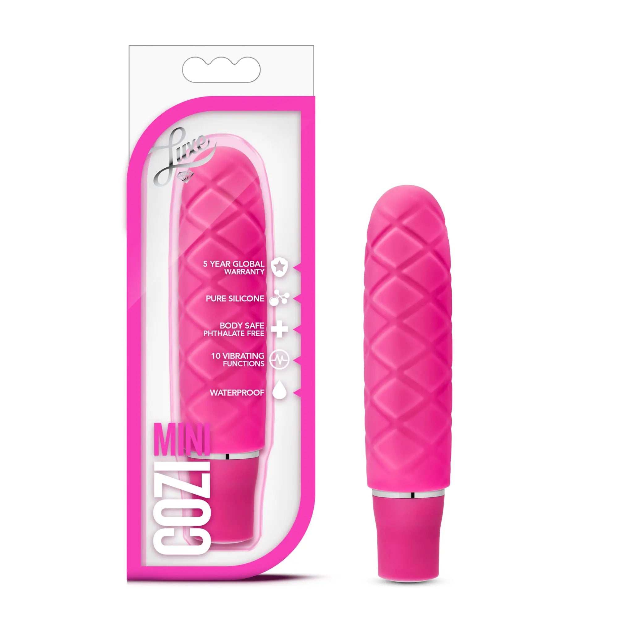 Fuchsia mini silicone vibrator with diamond quilt grip texture