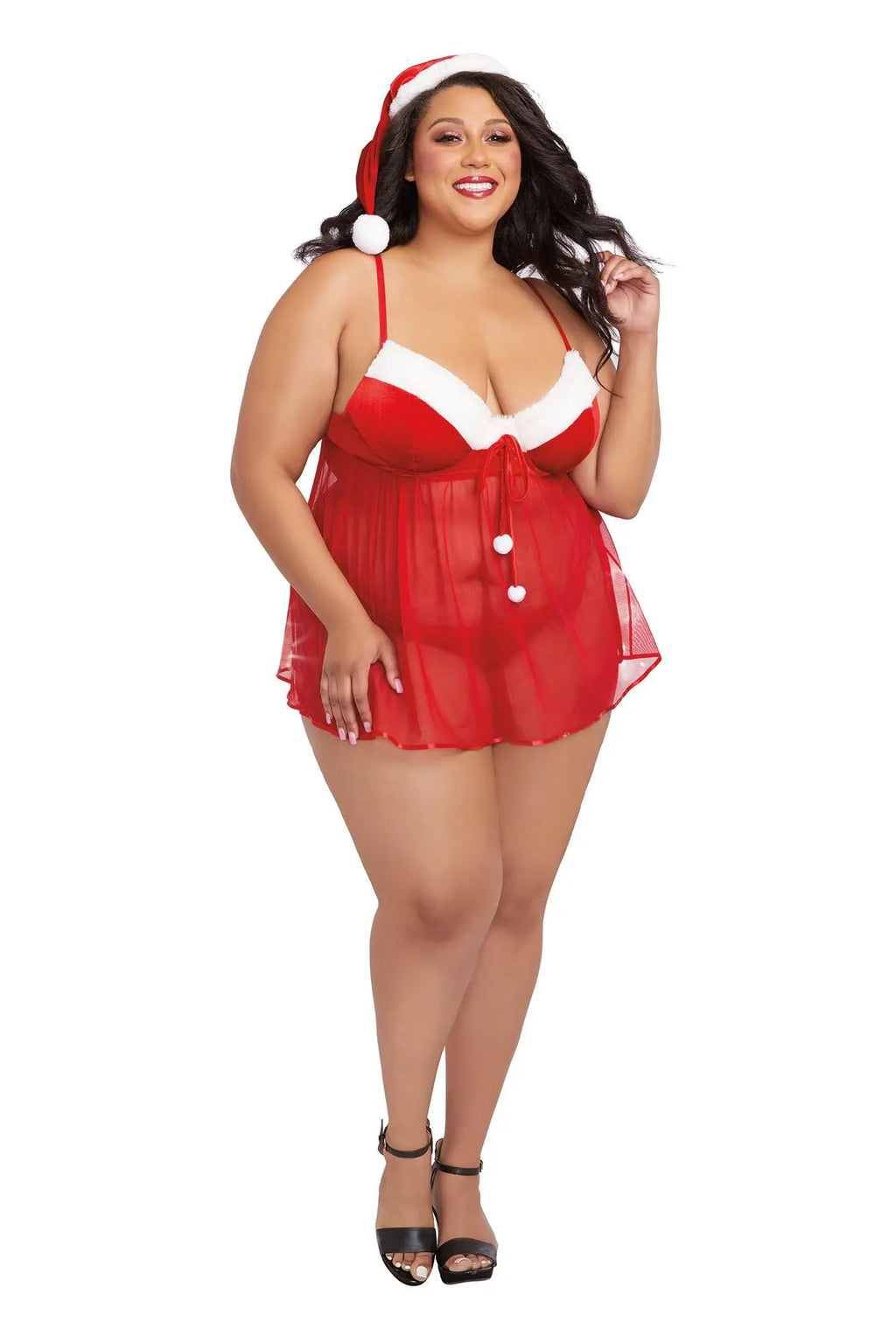 Santa Babydoll, Thong and Hat - 3x - Lipstick Red – body-safe materials | Fu'Cha Exotics