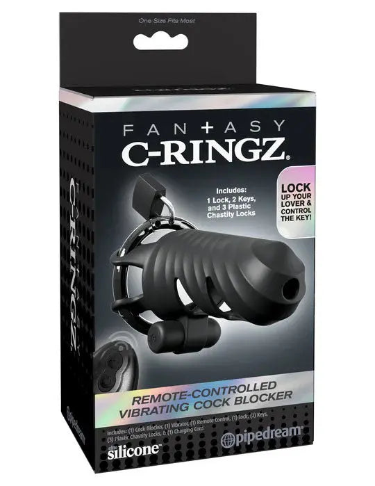 Fantasy C-Ringz Remote-Controlled Vibrating Cock Blocker - Black – body-safe silicone USB-rechargeable | Fu'Cha Exotics
