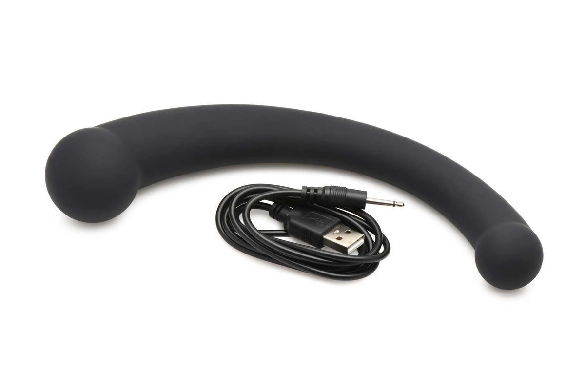 10x Vibra-Crescent Silicone Dual Ended Dildo - Black – body-safe materials | Fu'Cha Exotics