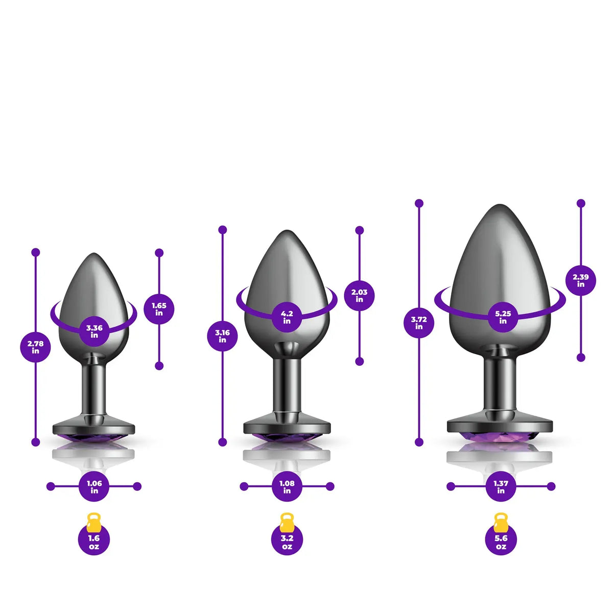 Purple Round Gem Anal Trainer Kit - Gunmetal – body-safe materials | Fu'Cha Exotics