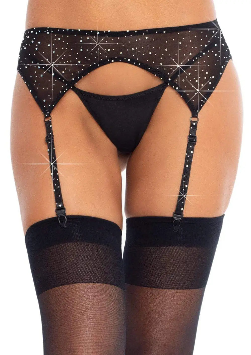 Rhinestone Garter Belt - One Size - Black – body-safe materials | Fu'Cha Exotics