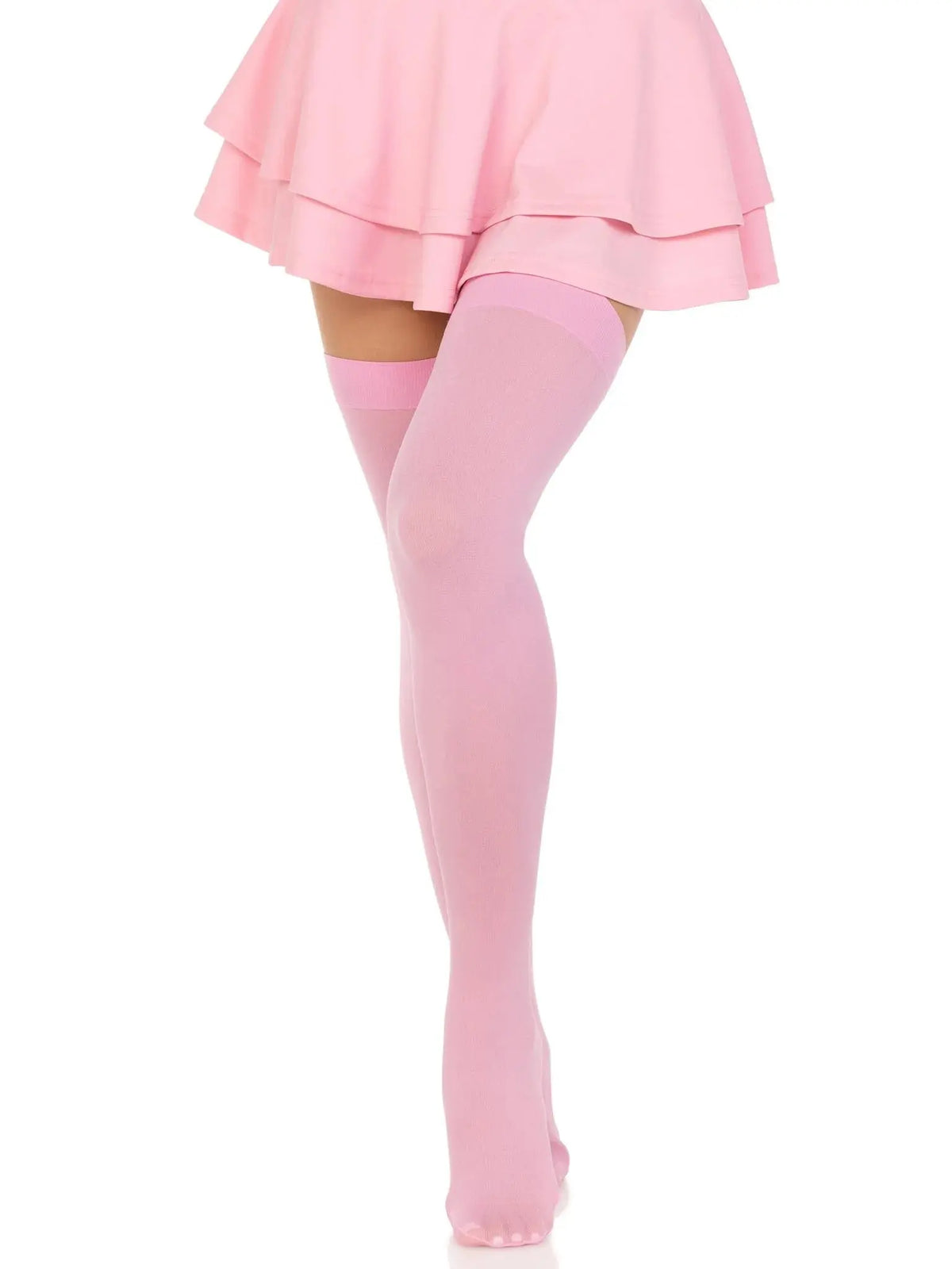 Opaque Nylon Thigh Highs - One Size - Pink – body-safe materials | Fu'Cha Exotics
