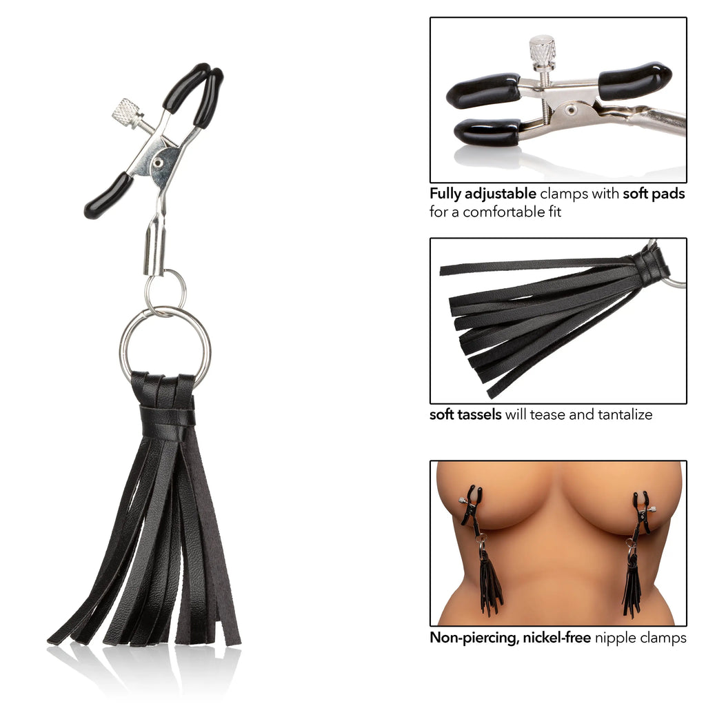 Nipple Play Playful Tassels Nipple Clamps - Black – body-safe materials | Fu'Cha Exotics