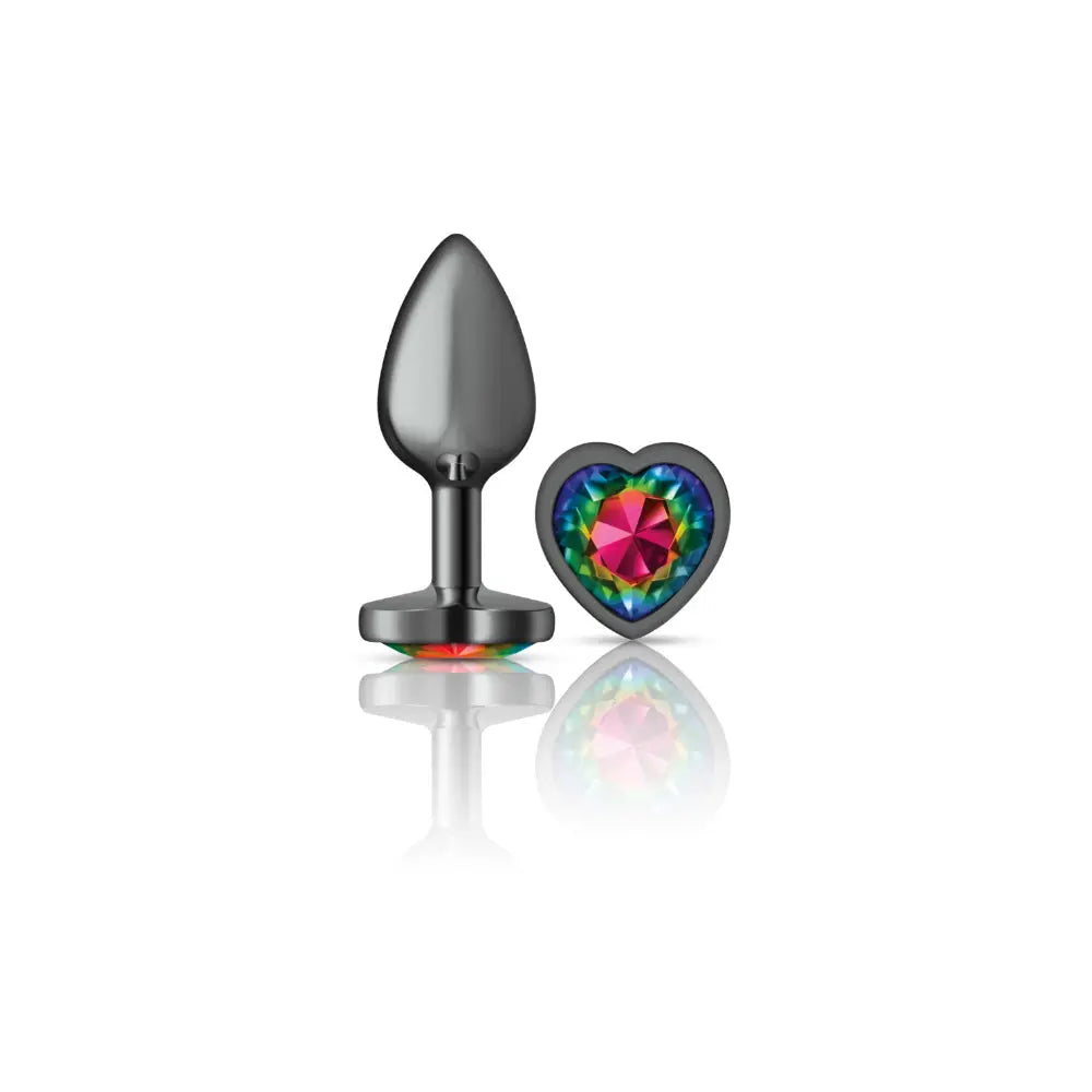 Rainbow Heart Gem Gunmetal Metal Plug - Sm – body-safe materials fully waterproof | Fu'Cha Exotics