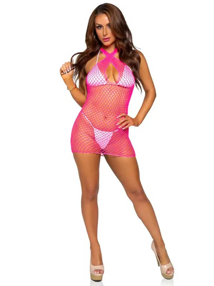 Summer Dreamz Net Mini Dress - One Size - Pink – body-safe materials | Fu'Cha Exotics