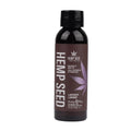 Lavender hemp seed massage and body oil bottle, 2 fl oz, dark label, black cap.
