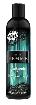 Massage oil bottle, Elite Femme Invigorate by Wet, 4 fl oz, teal label