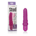 Curvy pink waterproof vibrator with ridged handle and round control base