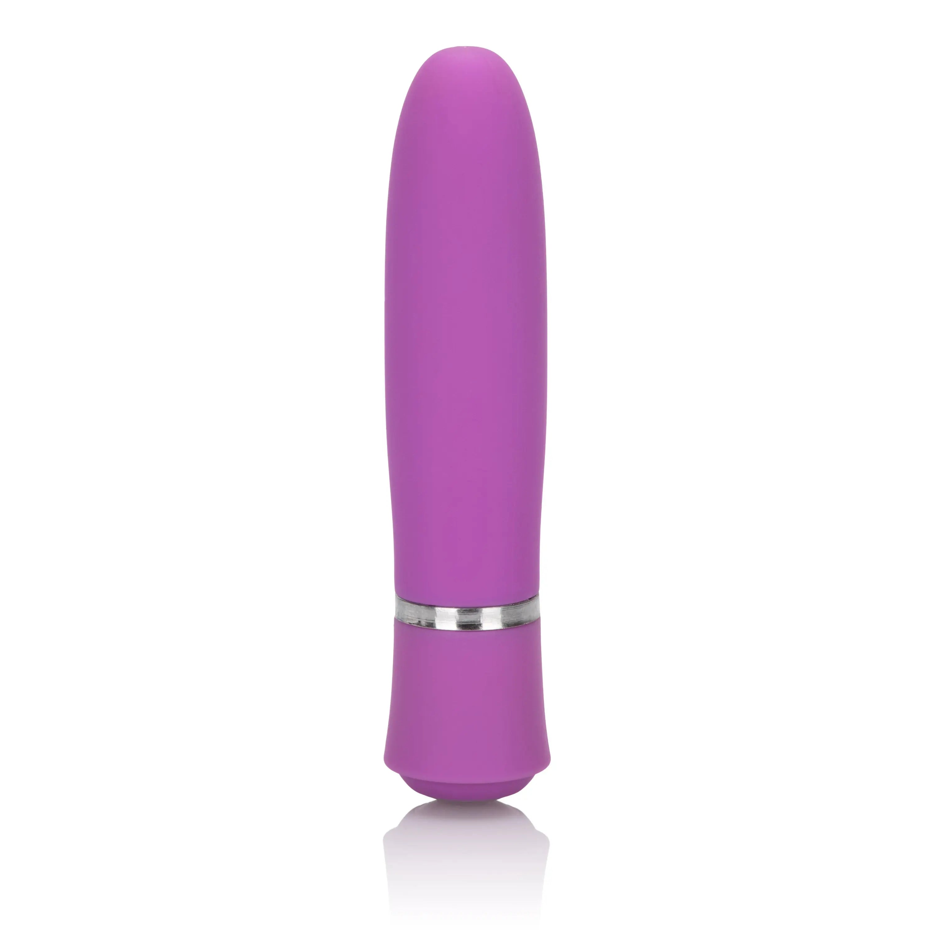 Purple wand massager with rounded tip and silver ring near base