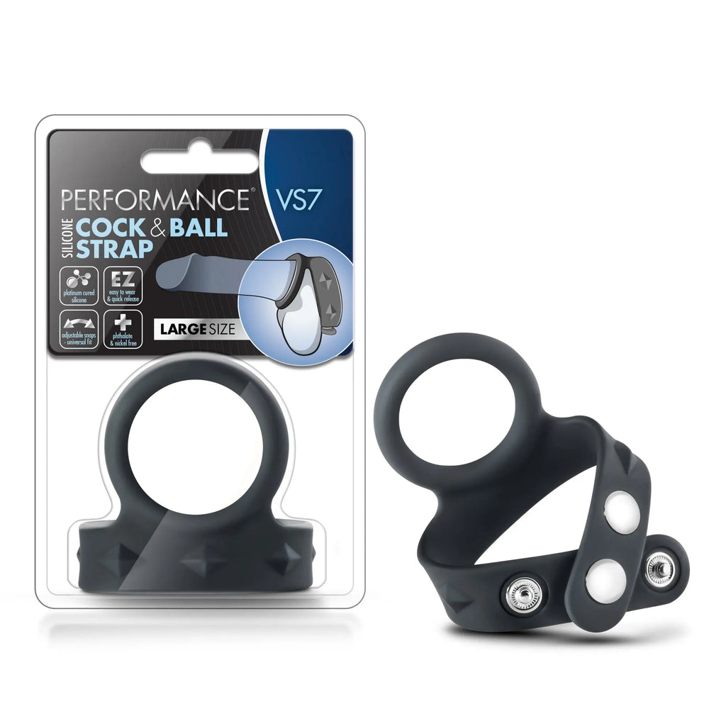 Performance - Vs7 - Silicone Cock & Ball Strap Large - Black – body-safe silicone adjustable intensity | Fu'Cha Exotics