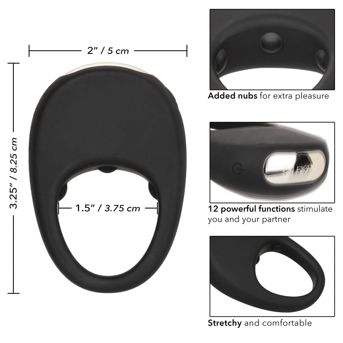 Silicone Rechargeable Pleasure Ring - Black - Black – body-safe materials | Fu'Cha Exotics