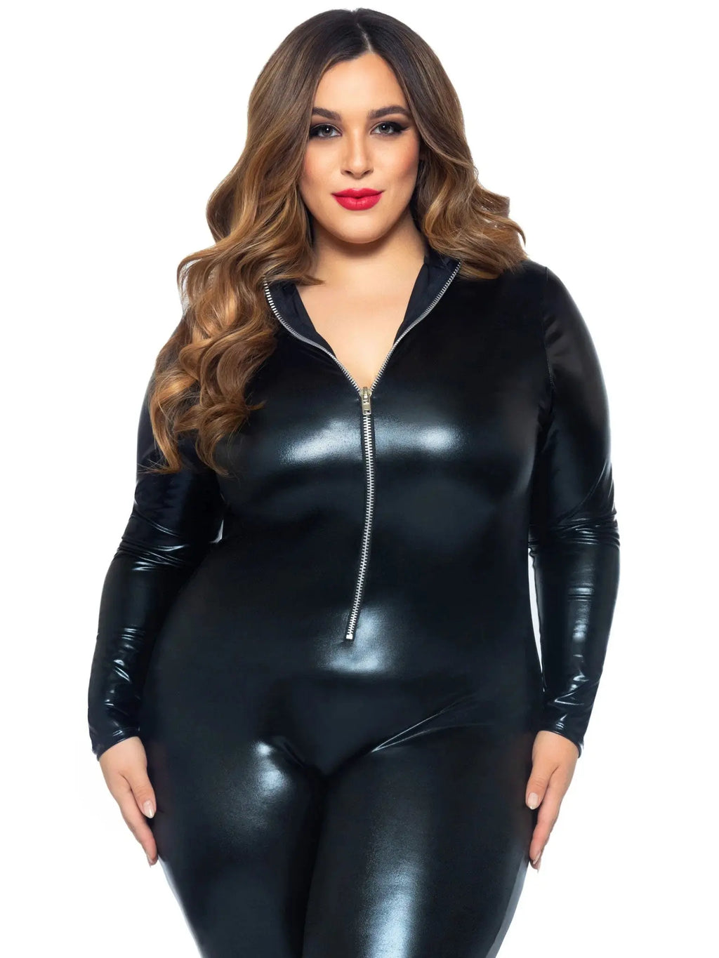 Lame Zipper Front Catsuit - 1x/2x - Black – body-safe materials | Fu'Cha Exotics