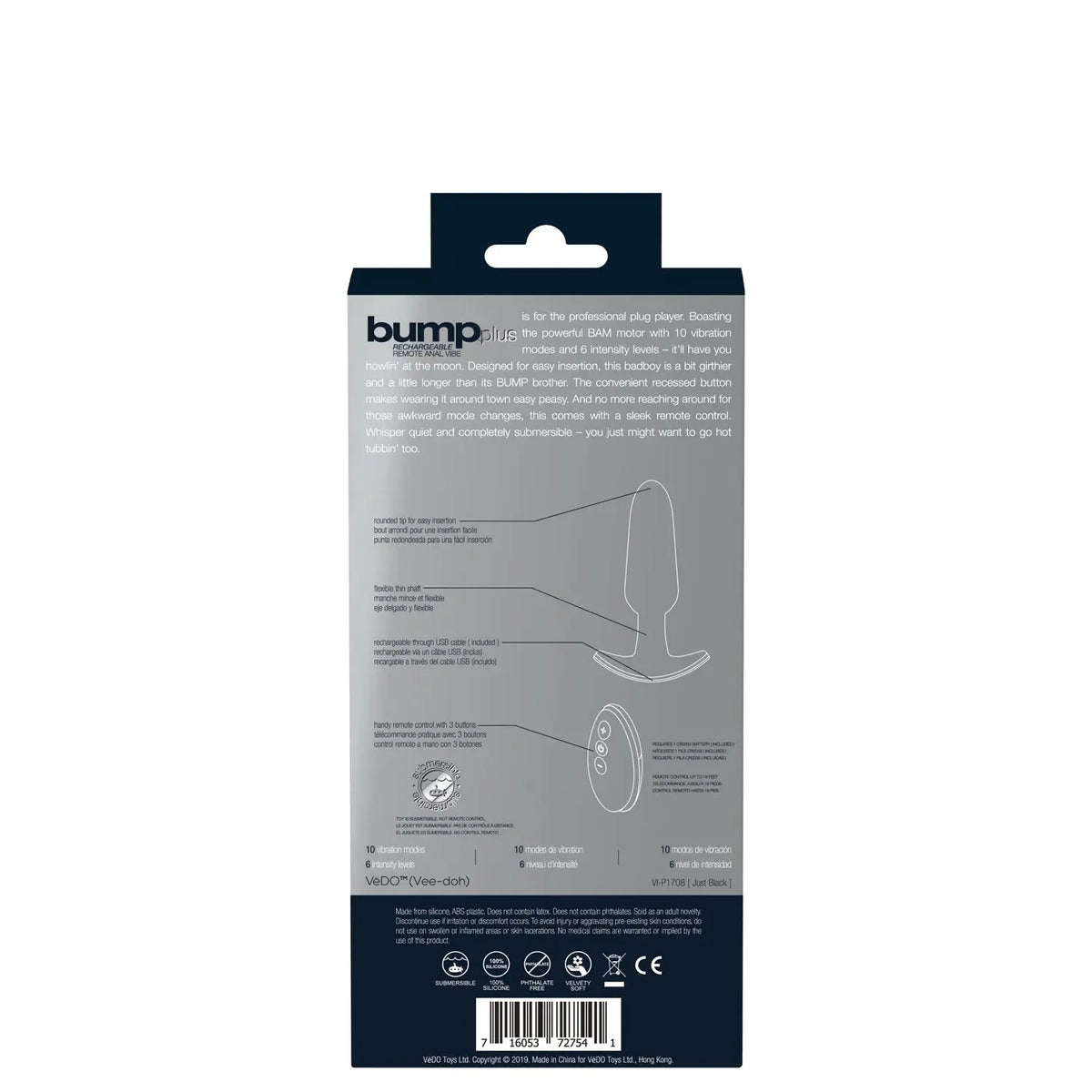 Bump Plus - Rechargeable Remote Control Anal Vibe - Just Black – body-safe materials | Fu'Cha Exotics