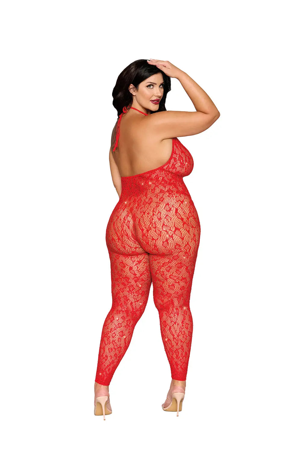 Rhinestone Bodystocking Dmnd - Queen Size - Poinsettia – body-safe materials | Fu'Cha Exotics