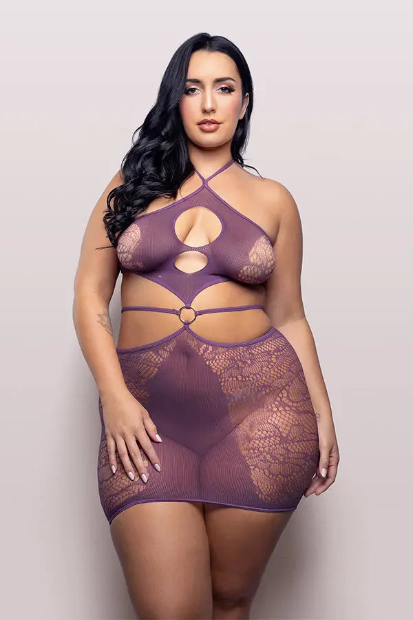 Focus on Me Cut-Out Halter Dress - Queen - Purple Wisteria – body-safe materials | Fu'Cha Exotics