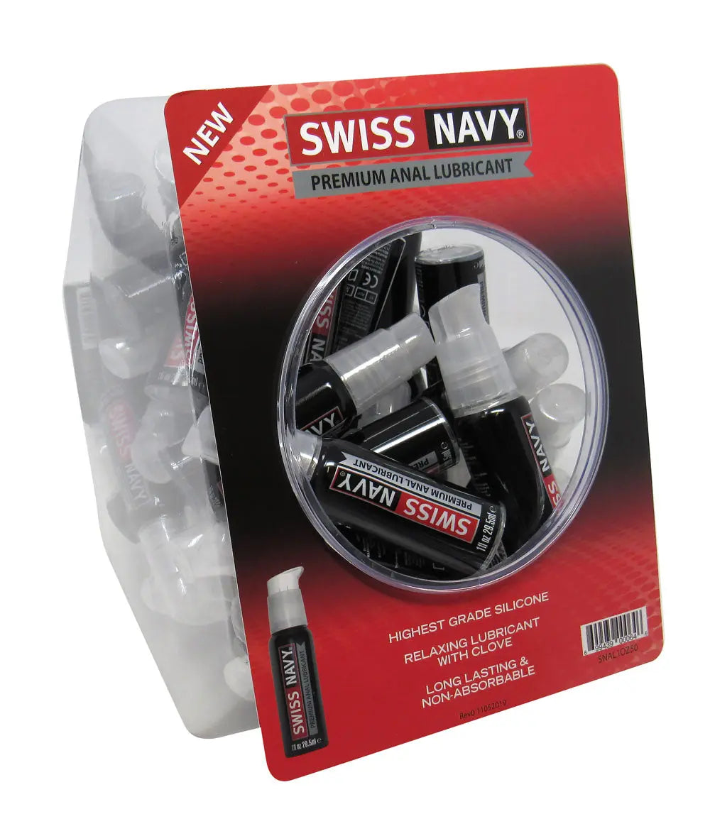 Anal lubricant blister pack with Swiss Navy tubes in red and black, 50-count