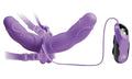 Purple double-ended vibrating strap-on with controller and adjustable belt