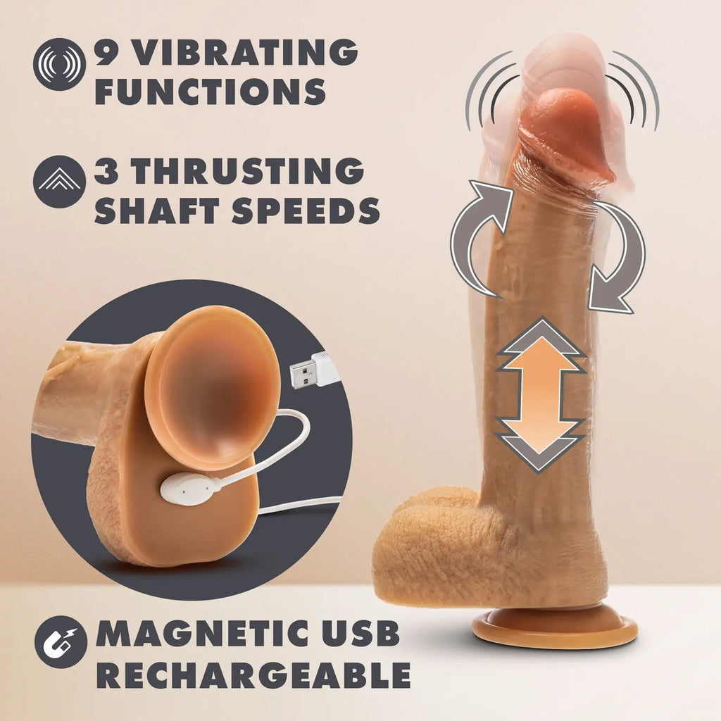 Dr. Skin Silicone - Dr. Phillips - 8.5 Inch Thrusting Dildo - Tan – body-safe materials | Fu'Cha Exotics
