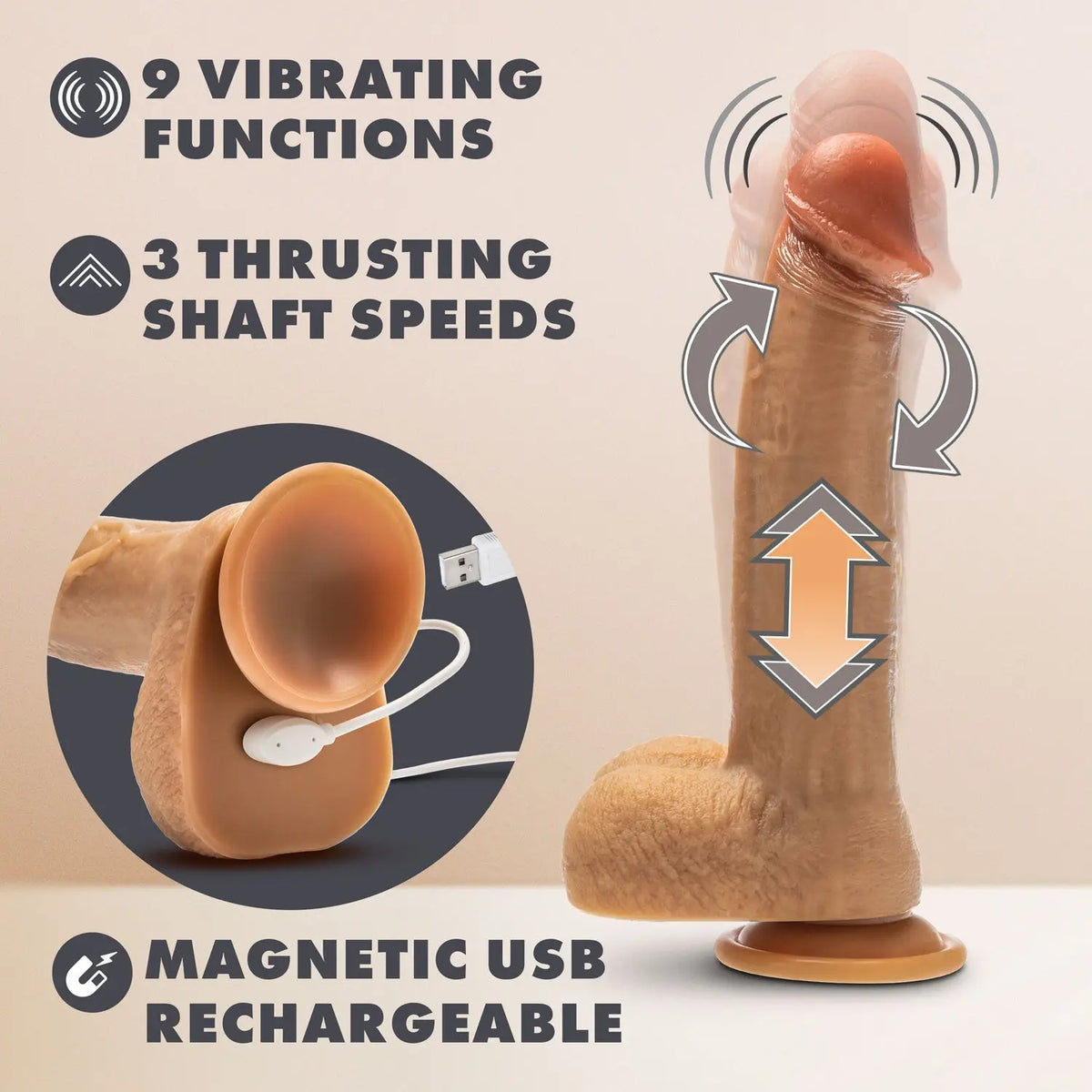 Dr. Skin Silicone - Dr. Phillips - 8.5 Inch Thrusting Dildo - Tan – body-safe materials | Fu'Cha Exotics