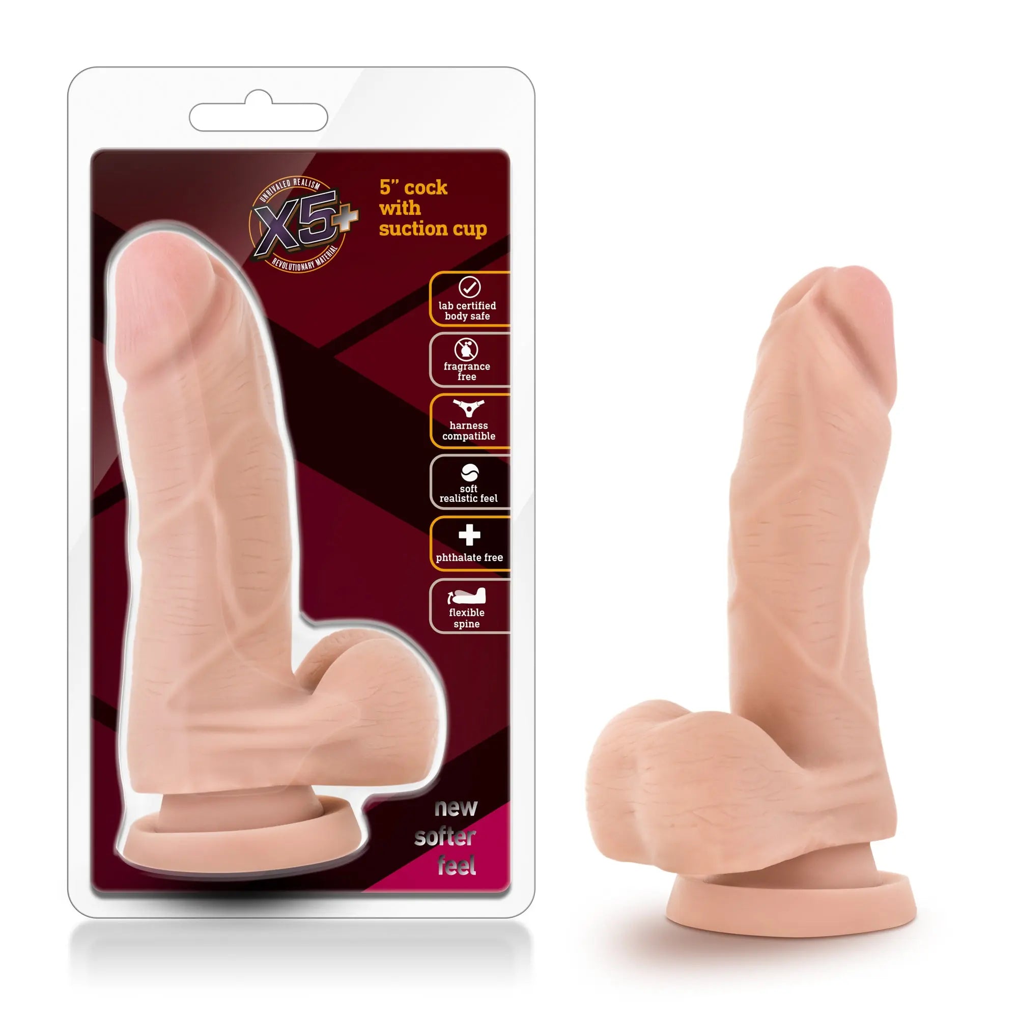 5-inch suction cup dildo, flesh-pink with curved base