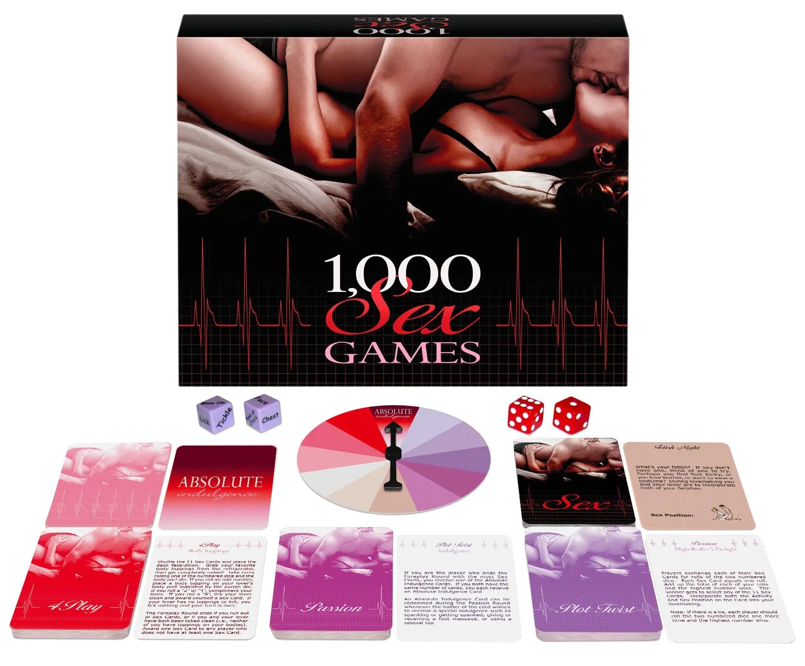 Adult card game box set with cards and spinner, with red and purple artwork