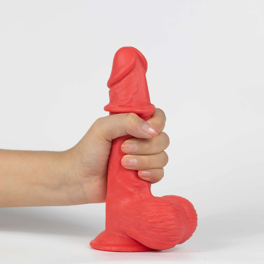 Real Skin Mr. Ruby 7.5" Dual Layer Dildo – body-safe materials | Fu'Cha Exotics
