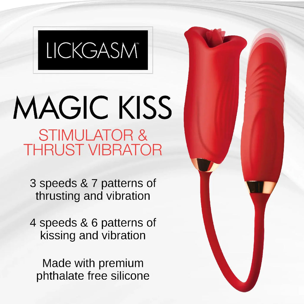 Magic Kiss Kissing Clitoral Stimulator With Thrusting Vibrator - Red – body-safe materials | Fu'Cha Exotics