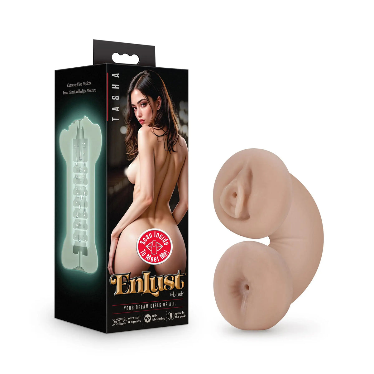 Enlust - Tasha - Soft and Wet Glow in the Dark Stroker - Beige – body-safe materials | Fu'Cha Exotics