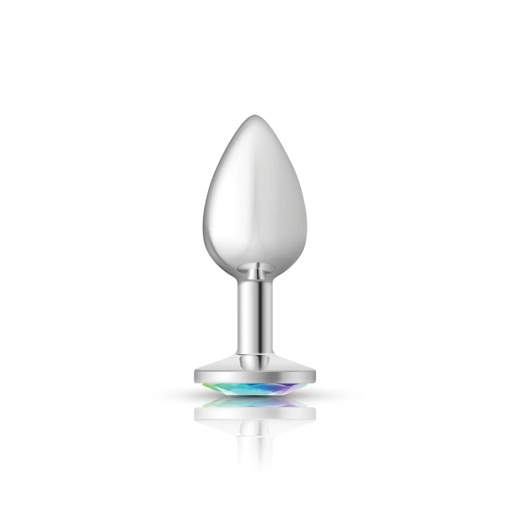 Clear Iridescent Round Gem Silver Metal Plug - Sm – body-safe materials | Fu'Cha Exotics