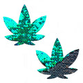 Ariel - Green to Black Flip Sequin Gold Dope Af Weed Leaf Pasties