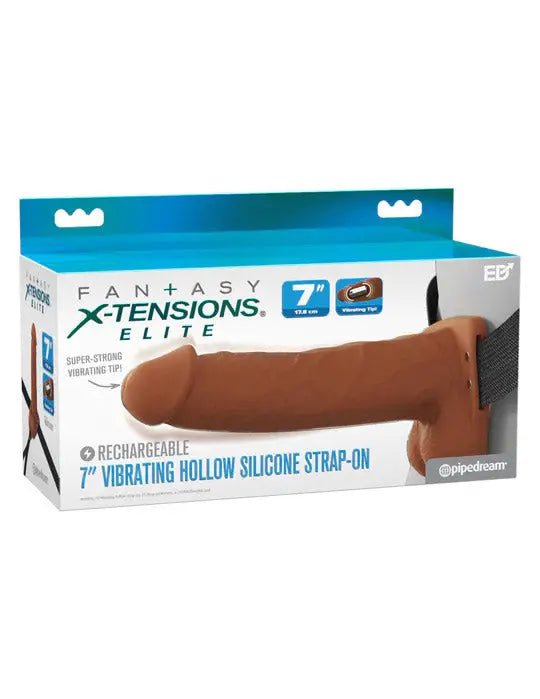 Fantasy X-Tensions Elite 7" Vibrating Hollow Silicone Strap-on - Brown – body-safe materials | Fu'Cha Exotics