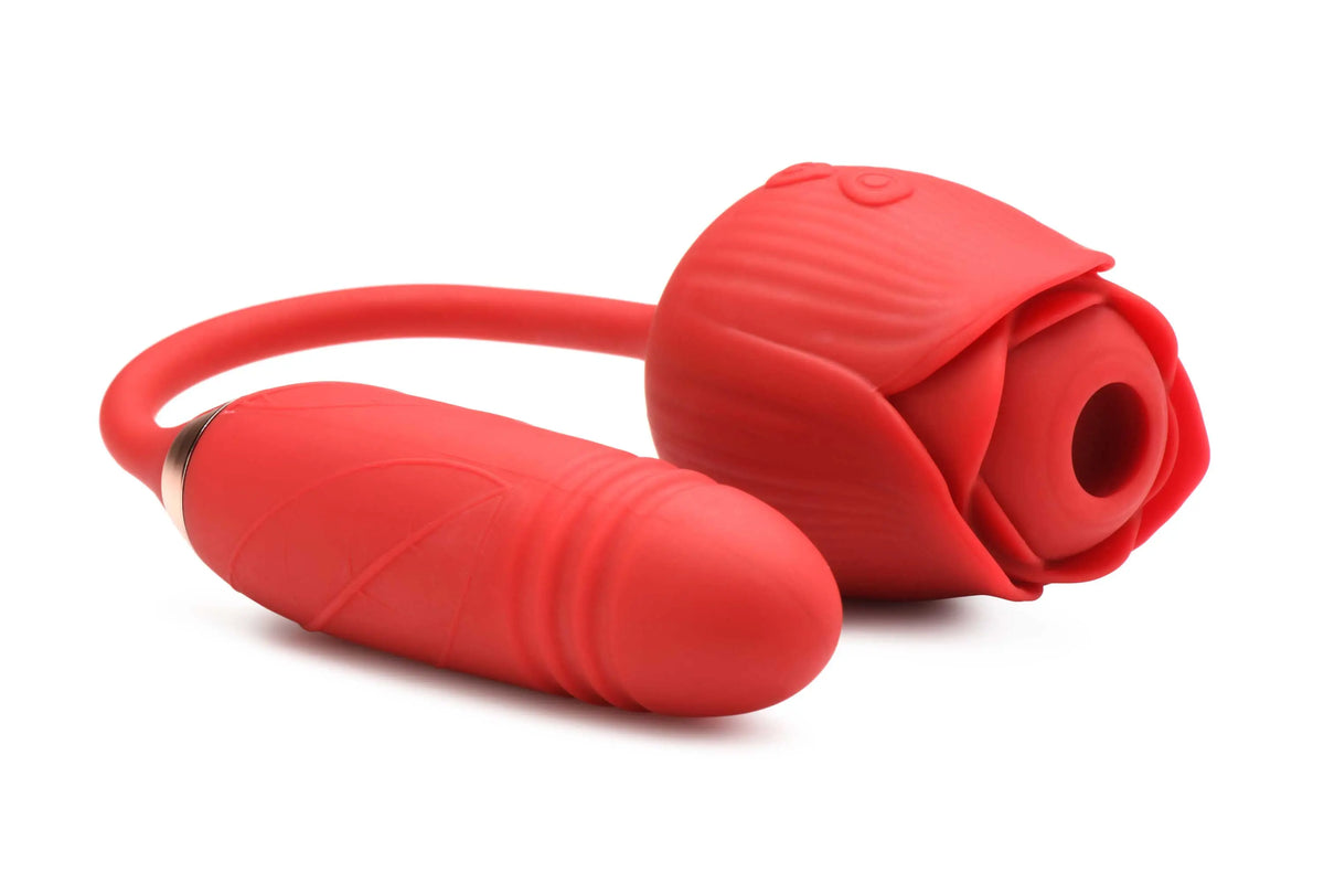 Bloomgasm Romping Rose Suction and Thrusting Vibrator - Red – body-safe materials | Fu'Cha Exotics