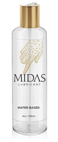 Midas lubricant bottle, 4 fl oz, water-based; white bottle with gold cap