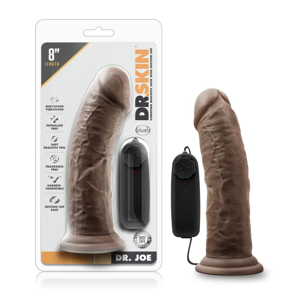 Dr. Skin - Dr. Joe - 8 Inch Vibrating Cock With Suction Cup - Chocolate – body-safe materials suction stimulation | Fu'Cha...