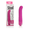 Pink curved waterproof power vibrator with smooth silicone body and small base button