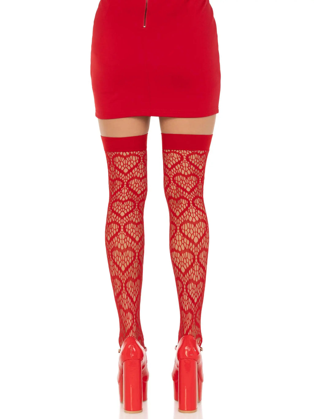 Heart Net Thigh Highs - One Size - Red – nylon | Fu'Cha Exotics
