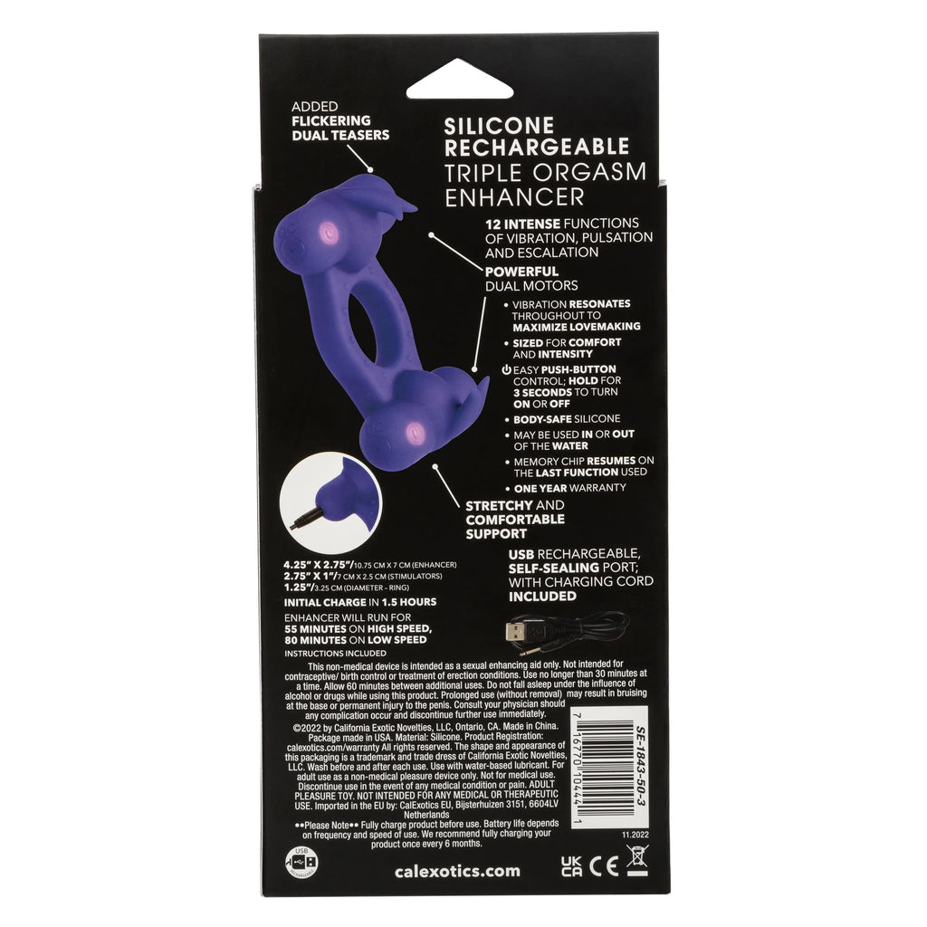 Silicone Rechargeable Triple Orgasm Enhancer - Purple – body-safe materials | Fu'Cha Exotics