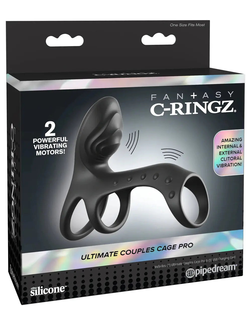 Fantasy C-Ringz Ultimate Couples Cage Pro - Black – body-safe silicone fully waterproof | Fu'Cha Exotics