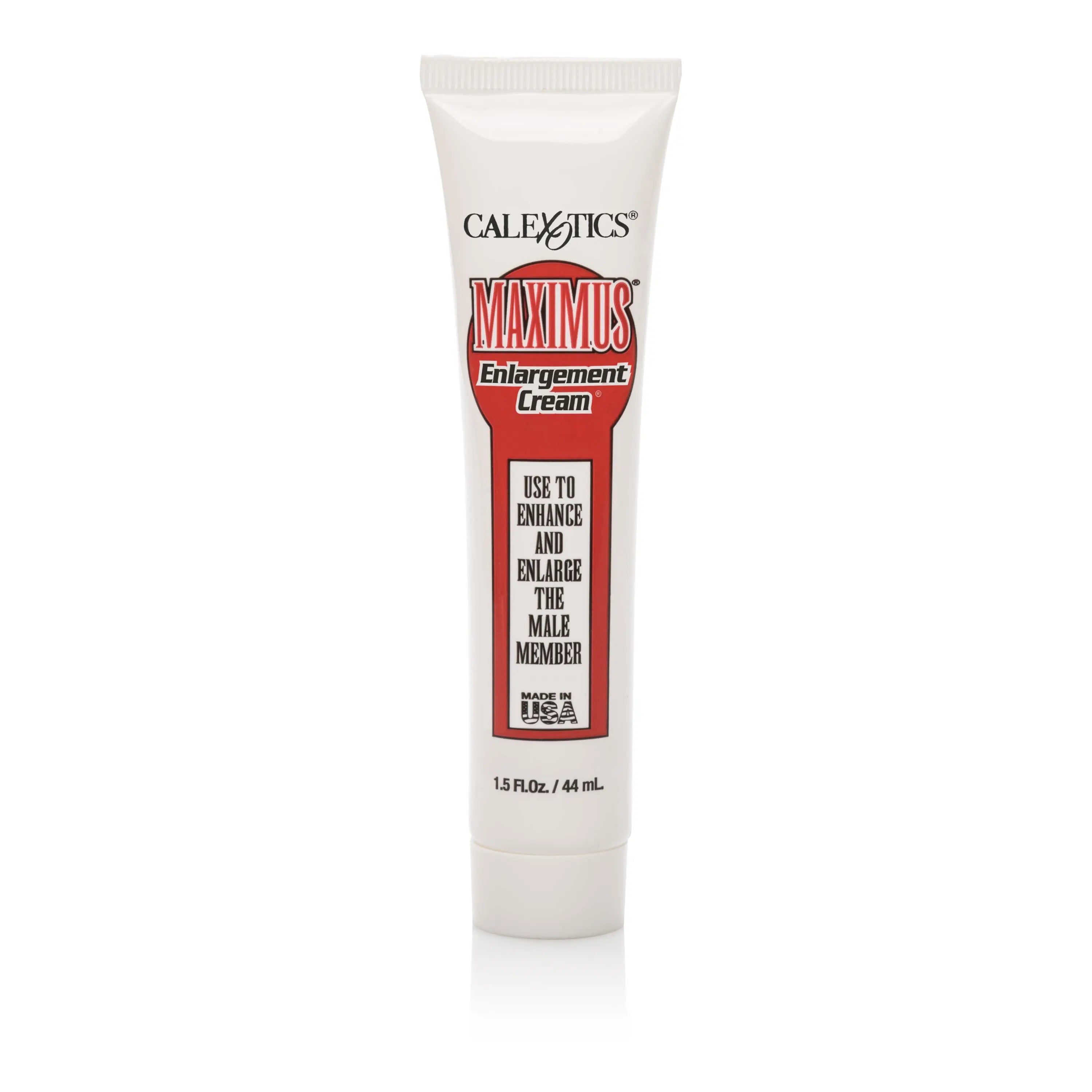 Maximus Enlargement Cream by CALEXTICS tube, white squeeze cream packaging, 1.5 fl oz