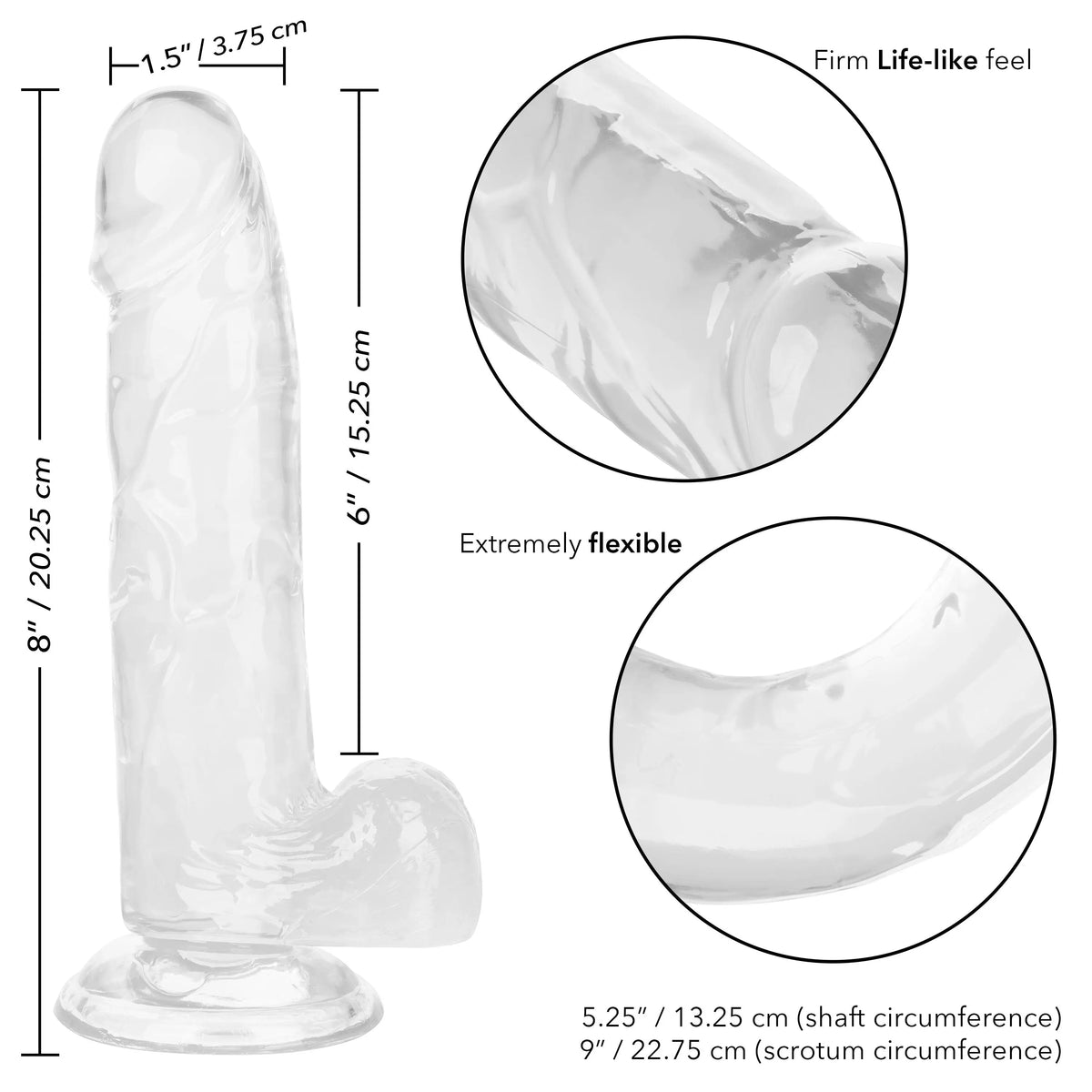 Size Queen 6 inch/15.25 Cm - Clear – body-safe materials | Fu'Cha Exotics