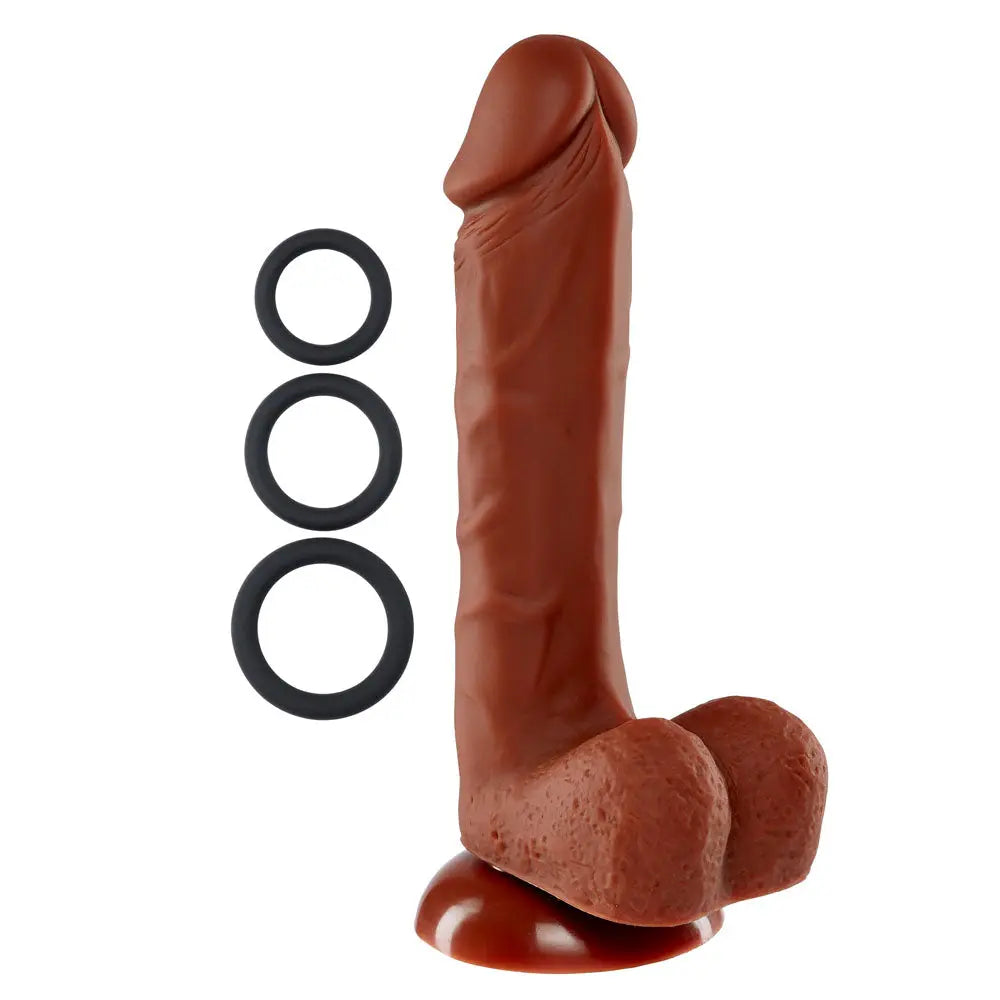 Pro Sensual Premium Silicone 8 Inch Dong With 3 Cockrings - Brown – body-safe materials | Fu'Cha Exotics
