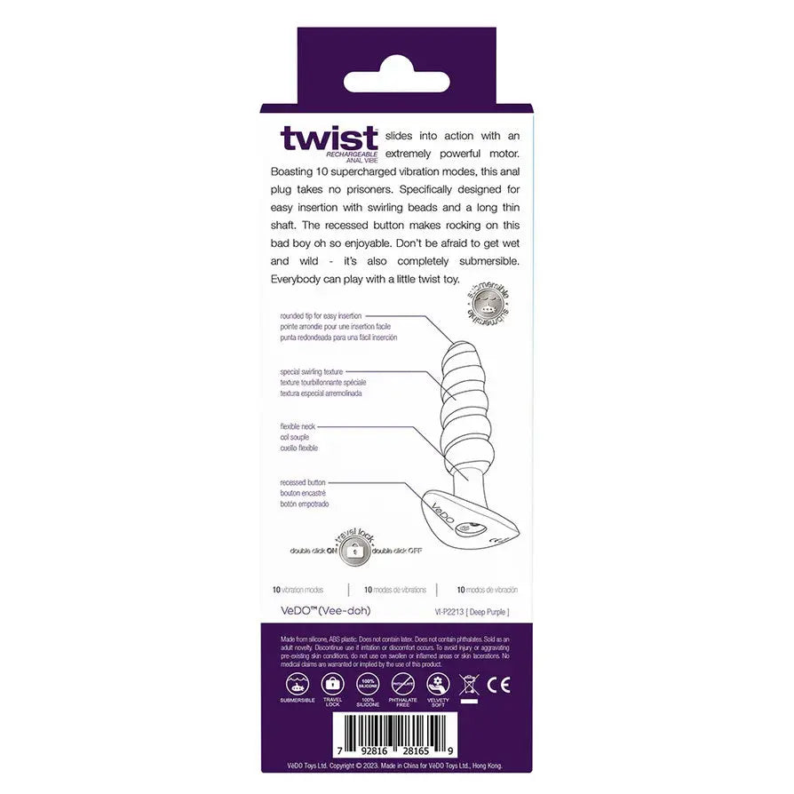 Twist Rechargeable Anal Vibe - Deep Purple – body-safe materials | Fu'Cha Exotics