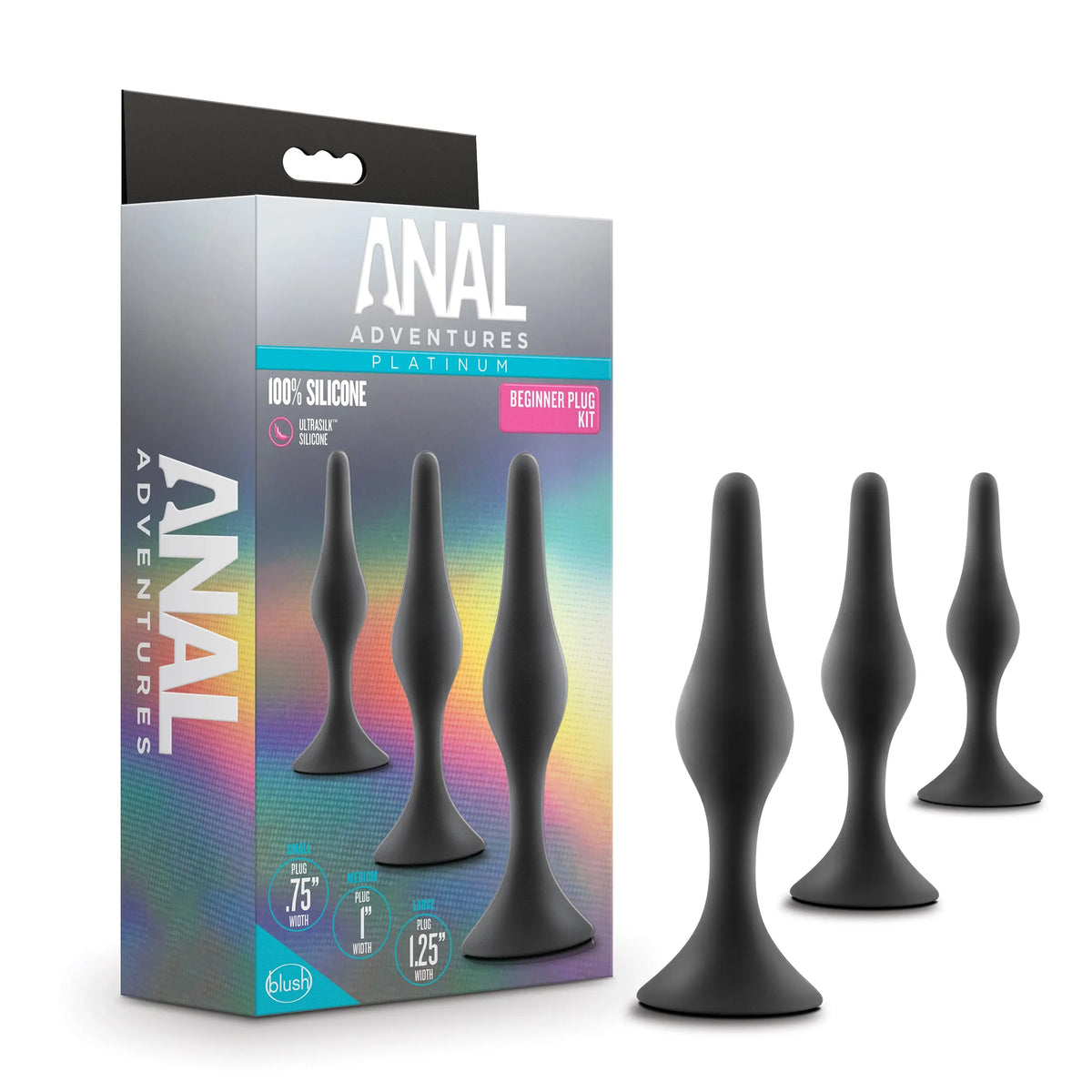 Anal Adventures Platinum - Silicone Beginner Plug Kit - Black – body-safe materials | Fu'Cha Exotics