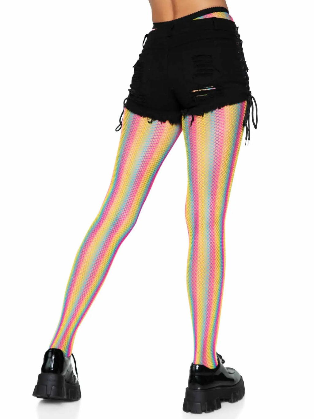 Neon Rainbow Striped Fishnet Tights - One Size - Multicolor – nylon | Fu'Cha Exotics