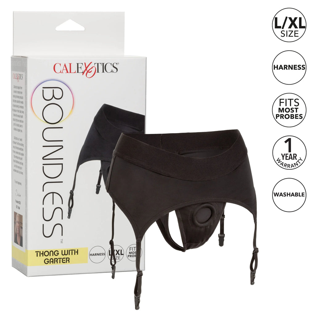 Boundless Thong With Garter - L/xl - Black – body-safe materials adjustable intensity | Fu'Cha Exotics
